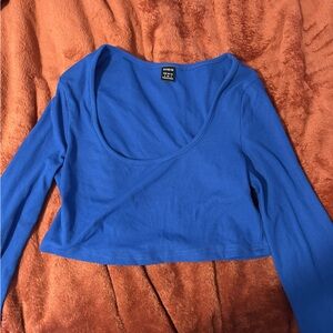 SHEIN Blue Long Sleeve Crop Top